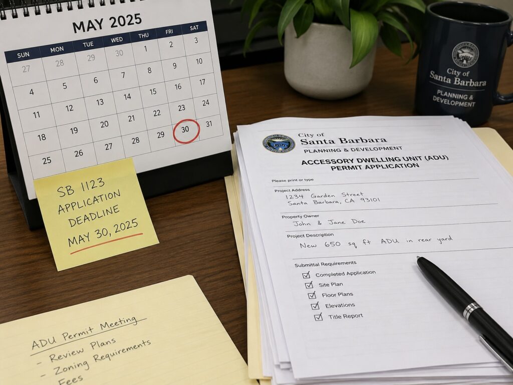 Calendar representing SB 543 Santa Barbara ADU permit 15 business day deadline