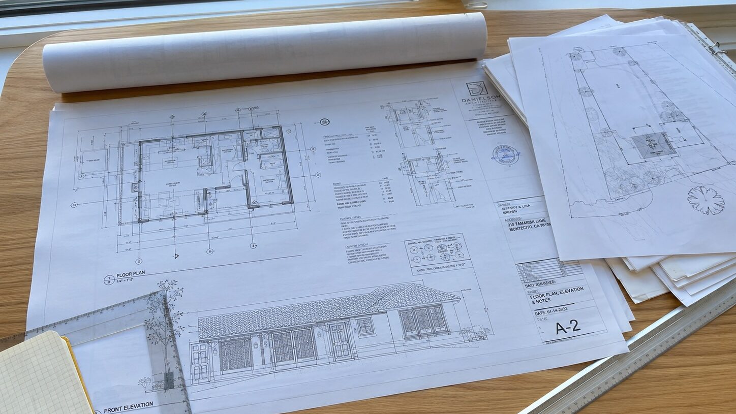 Architectural drawings for an ADU permit submittal in Santa Barbara