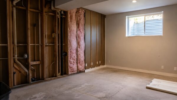 Partially finished basement in an older Santa Barbara hillside home