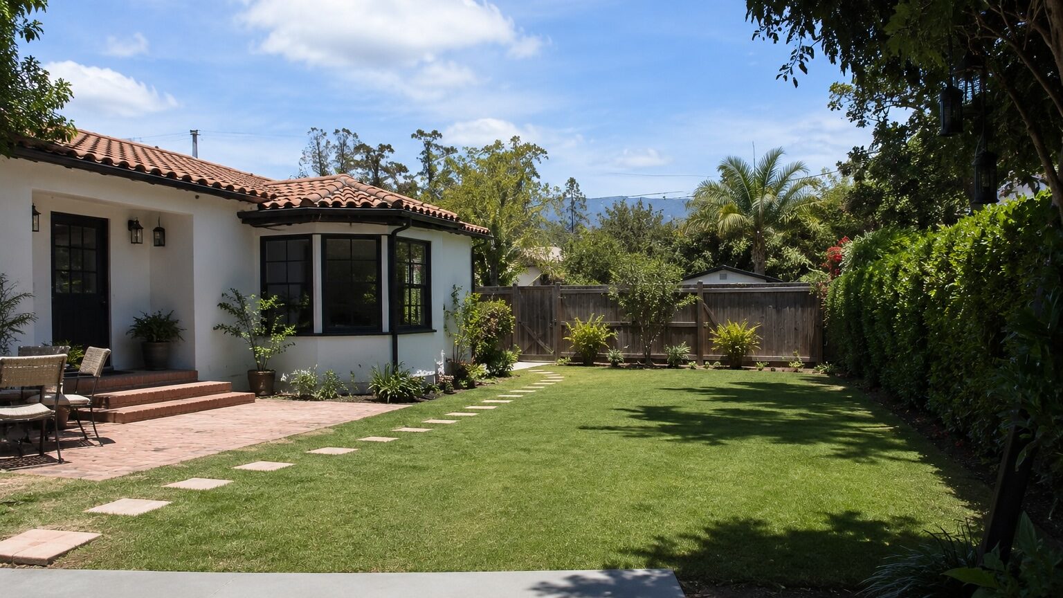 Santa Barbara backyard showing space for a detached ADU alongside existing home