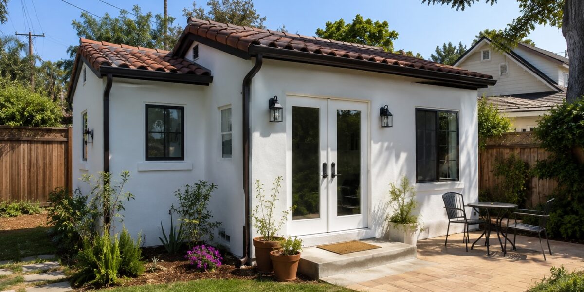 Newly completed detached ADU in a Santa Barbara residential backyard