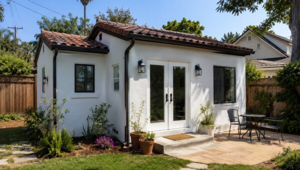 Newly completed detached ADU in a Santa Barbara residential backyard