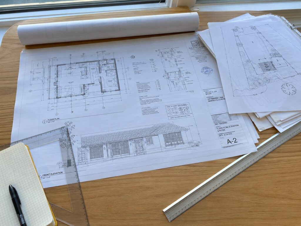Architectural drawings for an ADU project in Santa Barbara showing soft cost planning