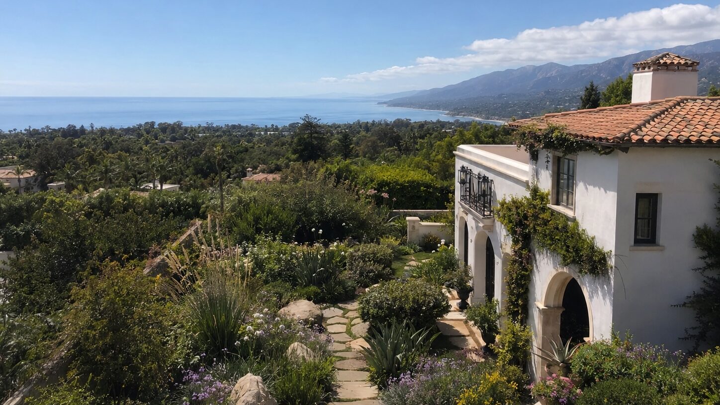 Aerial view of Santa Barbara hillside neighborhood showing coastal and hillside ADU cost factors