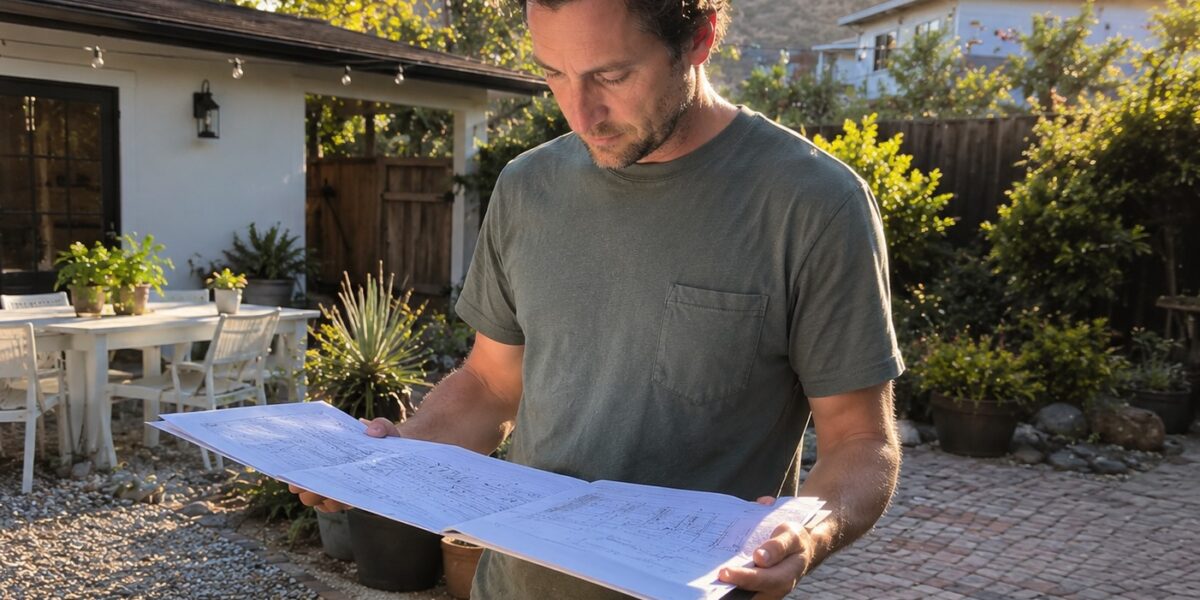 Homeowner reviewing plans during the permitting process in Santa Barbara