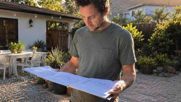 Homeowner reviewing plans during the permitting process in Santa Barbara